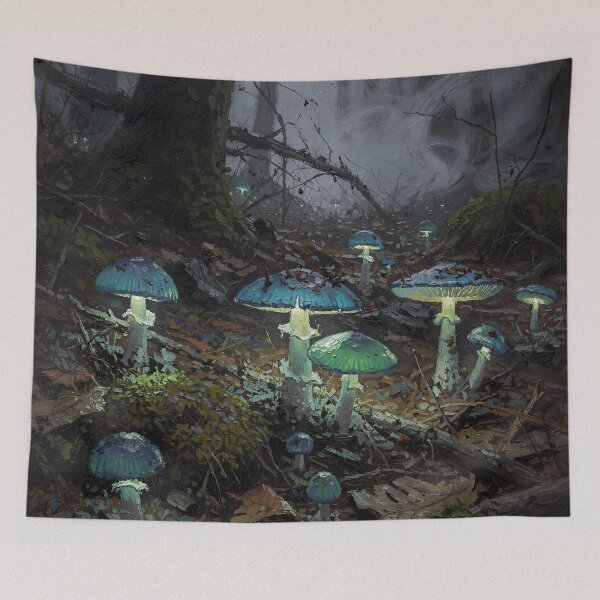 Item preview, Enchanted Blue Mushroom Forest | Dark Fantasy Woodland Fungi Art designed and sold by cr6zym1nd.