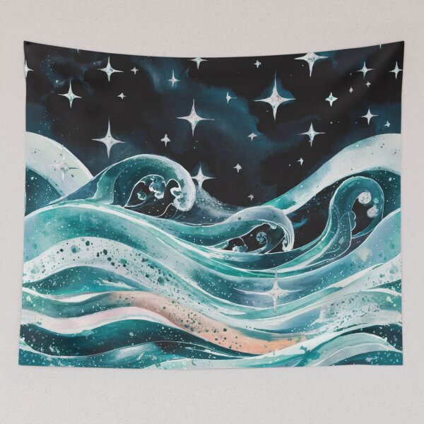 Item preview, Mystical Ocean Waves Under a Starry Night Sky designed and sold by NatArtSA.