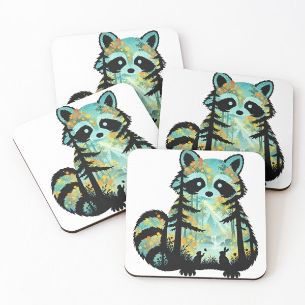 Item preview, Raccoon silhouette with sunny forest designed and sold by LongIslandDesgn.