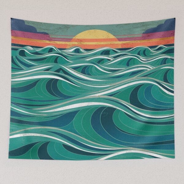 Item preview, Vintage Coastal Ocean Waves Sunset Retro Beach Art designed and sold by NatArtSA.