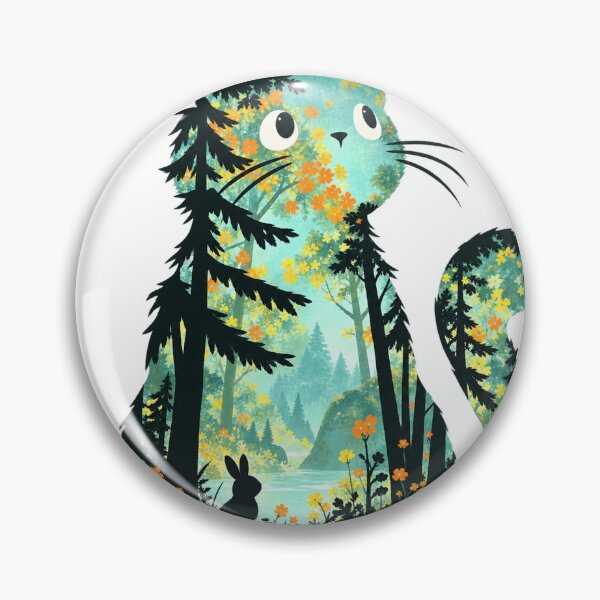 Item preview, Cat silhouette with forest lake and flowers designed and sold by LongIslandDesgn.