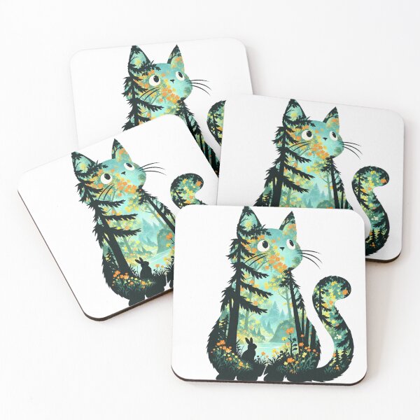 Item preview, Cat silhouette with forest lake and flowers designed and sold by LongIslandDesgn.