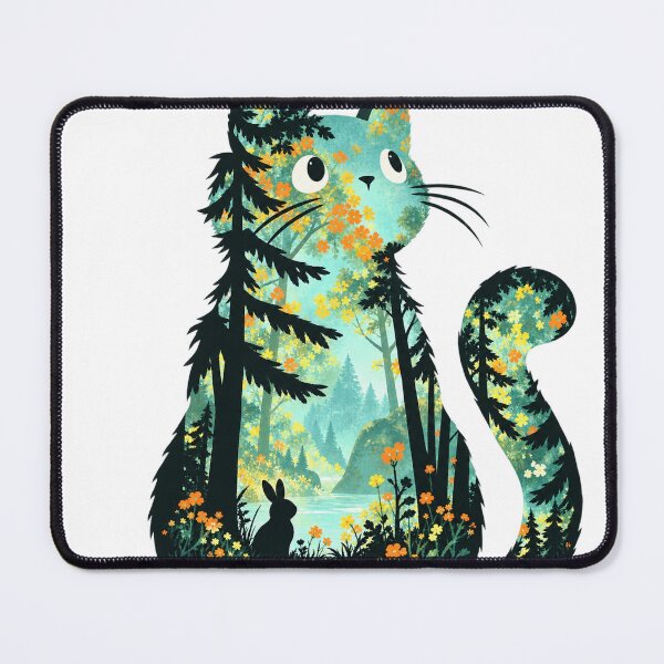 Item preview, Cat silhouette with forest lake and flowers designed and sold by LongIslandDesgn.