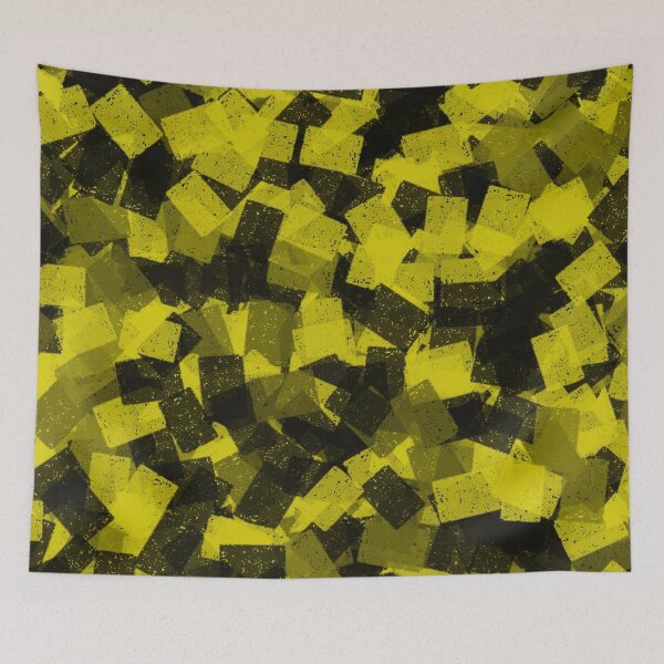 Aperçu de l'œuvre Cubisme abstrait motif vert jaune noir créée et vendue par ArtbyDebbieC.