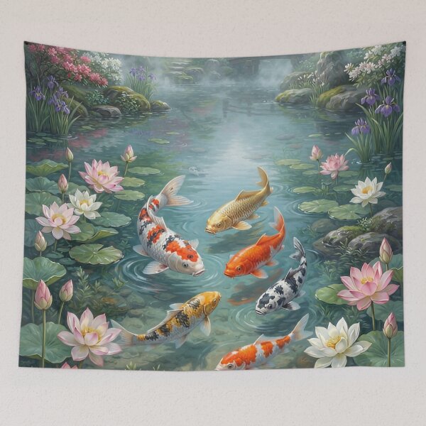 Item preview, Koi Dream Pond – Japanese Koi Fish Botanical Water Garden Wall Art designed and sold by ZyxDes.