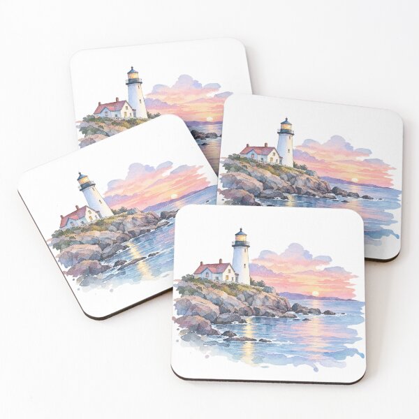 Item preview, Lighthouse on the cliffs at sunset designed and sold by LongIslandDesgn.