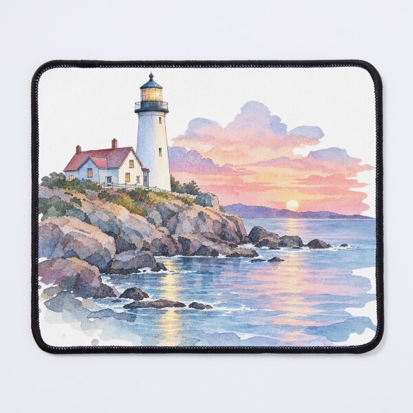 Item preview, Lighthouse on the cliffs at sunset designed and sold by LongIslandDesgn.