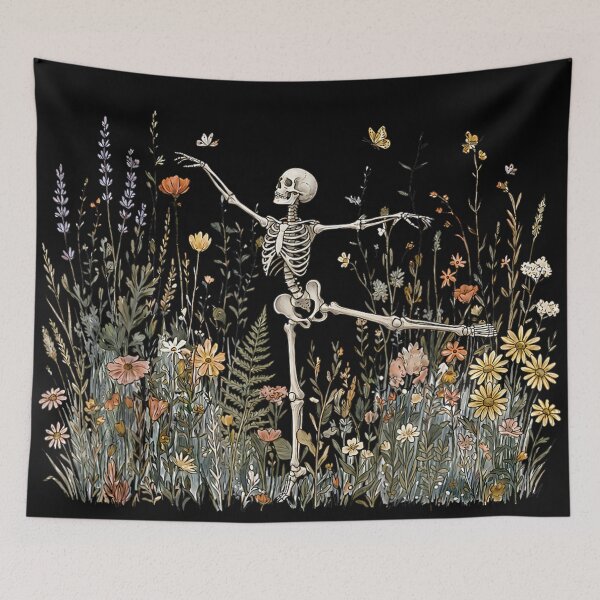 Item preview, Cottagecore Skeleton Dancing Arabesque Wildflower Botanical  designed and sold by Taniyah Gomes.