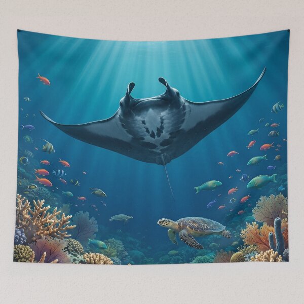 Item preview, Manta Ray Ocean Wall Art – Majestic Underwater Marine Wildlife Illustration Poster – Sea Life Print – Nautical Home Decor – Ocean Lover Gift designed and sold by ZyxDes.