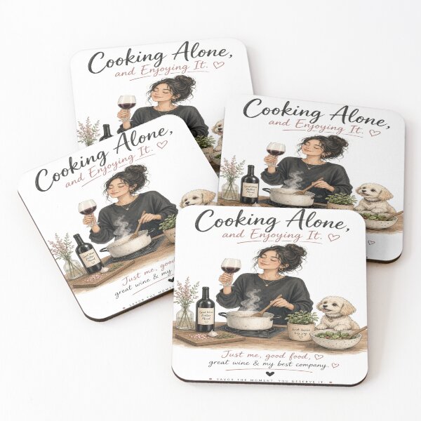 Item preview, Cooking Alone and Enjoying It - Cozy Wine & Cute Dog Kitchen Aesthetic T-Shirt designed and sold by Sushikidsntoddlers.