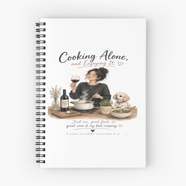 Item preview, Cooking Alone and Enjoying It - Cozy Wine & Cute Dog Kitchen Aesthetic T-Shirt designed and sold by Sushikidsntoddlers.