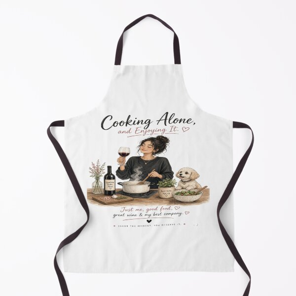 Item preview, Cooking Alone and Enjoying It - Cozy Wine & Cute Dog Kitchen Aesthetic T-Shirt designed and sold by Sushikidsntoddlers.