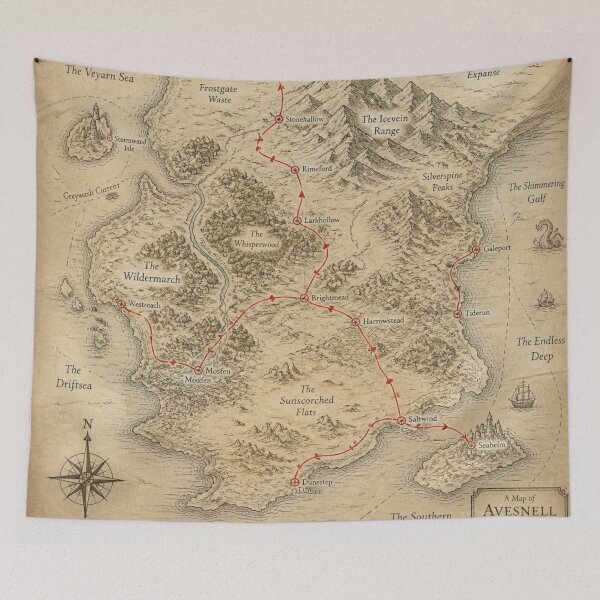 Item preview, Fantasy Map of Avesnell – Vintage Adventure Travel Map designed and sold by shamiloff.