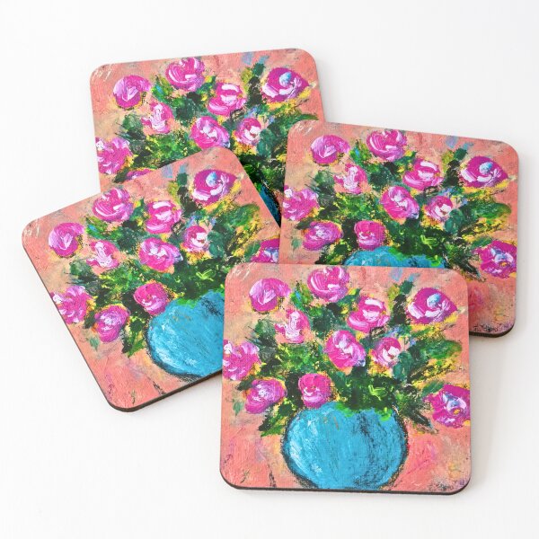 Item preview, Blue Vase Floral Painting | Expressive Pink Flowers & Abstract Botanical Art designed and sold by CharismaticMindArt.