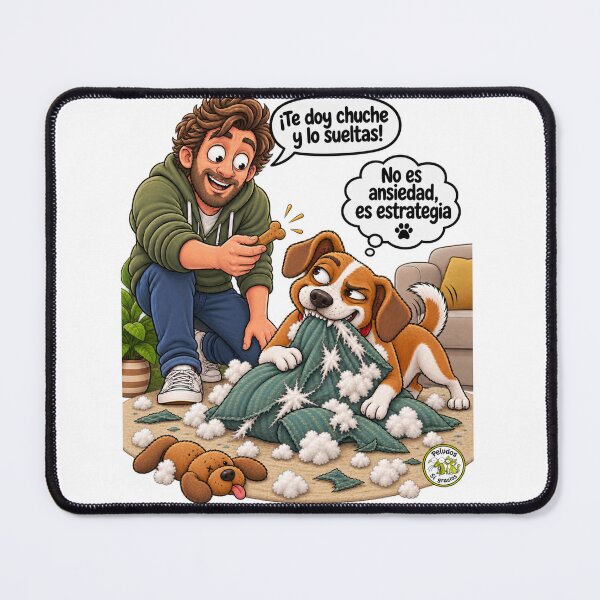 Item preview, Canine humor: dog destroying cushion for a treat designed and sold by Peludos, Sí gracias.