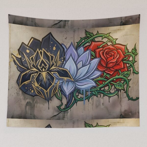 Item preview, Urban Botanical Graffiti Floral Wall Art | Street Art Rose Lotus Iris Canvas Print | Modern Urban Flower Mural Poster | Bold Edgy Living Room Decor designed and sold by SergioMiklos.