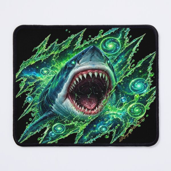 Item preview, Neon Green Shark Galaxy Rift - Toxic Cosmic Predator Art designed and sold by KingofHearts25.