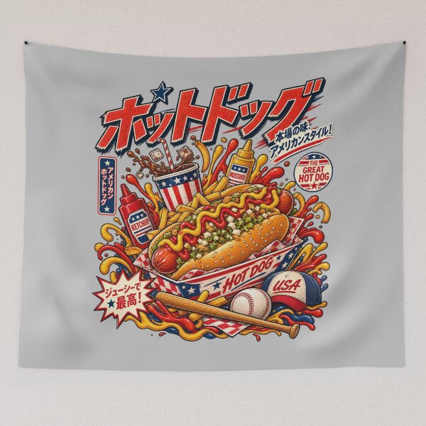 Item preview, Retro American Hot Dog Japanese Food Art designed and sold by ElizBurkes.