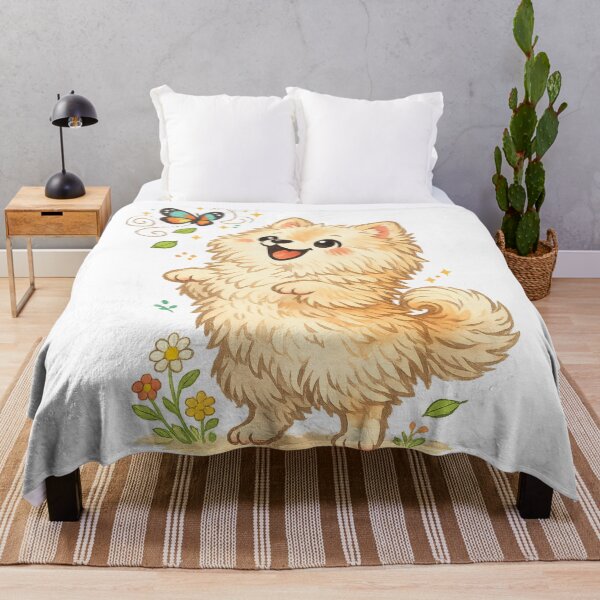 Item preview, Cute Pomeranian Puppy Butterfly Floral Cottagecore Dog Art Design designed and sold by inkoutninja.