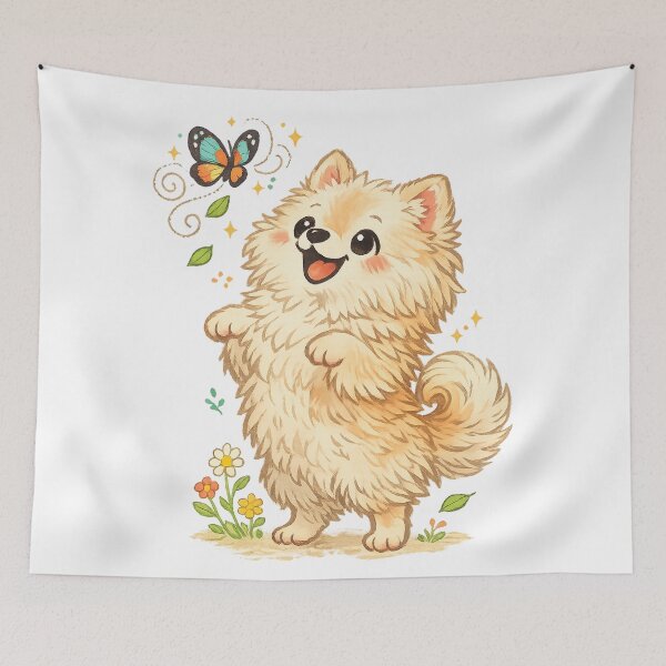 Item preview, Cute Pomeranian Puppy Butterfly Floral Cottagecore Dog Art Design designed and sold by inkoutninja.