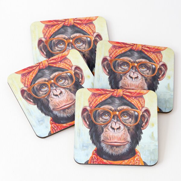 Item preview, Painting Chimpanzee with Bandana in bright orange designed and sold by TYA - Take Your Art.