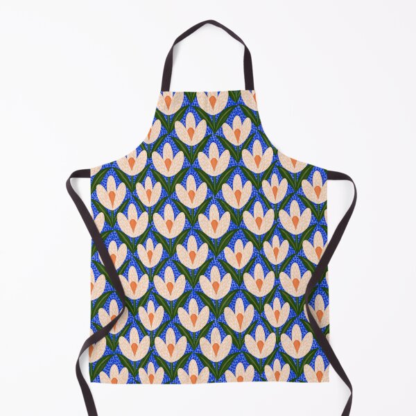 Item preview, Vibrant Retro Floral Pattern with Cream Crocus Flowers and Blue Background designed and sold by Emily Waters.