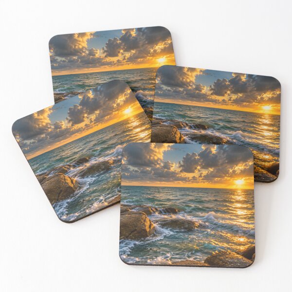 Item preview, Golden Ocean Sunset with Rocky Shore designed and sold by Wild Bloom Paws.