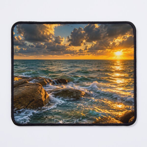 Item preview, Golden Ocean Sunset with Rocky Shore designed and sold by Wild Bloom Paws.