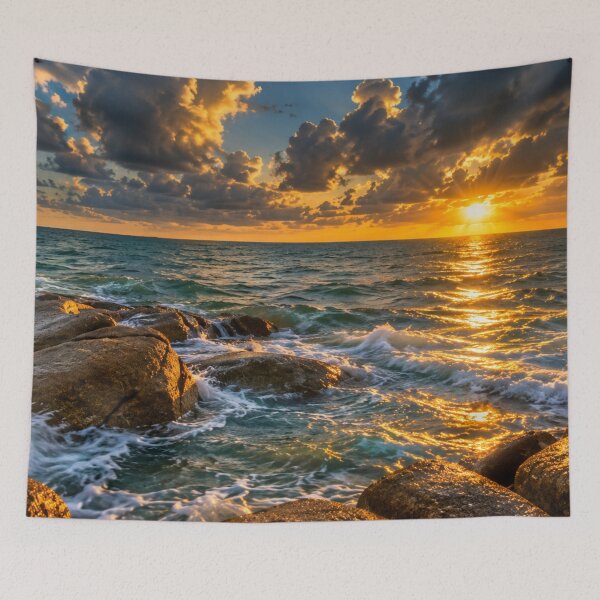 Item preview, Golden Ocean Sunset with Rocky Shore designed and sold by Wild Bloom Paws.