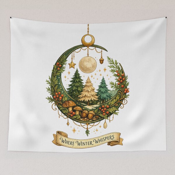 Item preview, Where Winter Whispers Moonlit Forest Cottagecore Celestial Art Design designed and sold by inkoutninja.