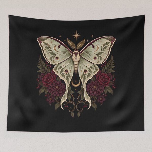 Item preview, Vintage Celestial Luna Moth Gothic Floral Botanical Art designed and sold by JerdbordinShop.