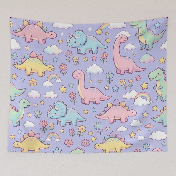 Item preview, Cute Pastel Dinosaur Rainbow Seamless Pattern designed and sold by ShivCraftStudio.