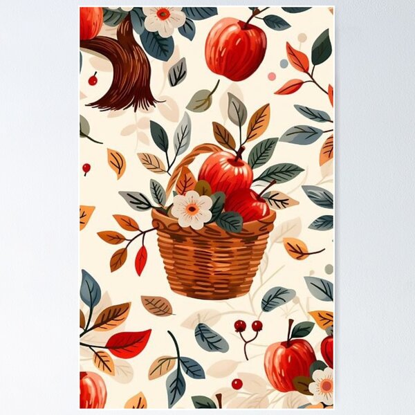 Item preview, Vintage Apple Harvest Wicker Basket Seamless Pattern designed and sold by LYAN-STORE.