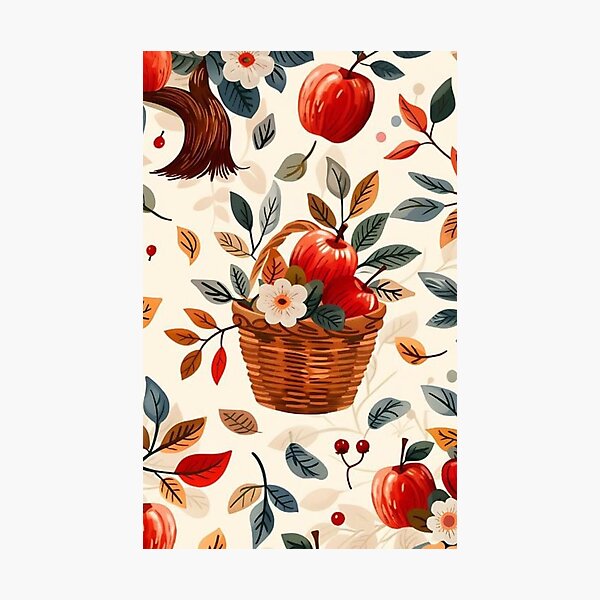 Item preview, Vintage Apple Harvest Wicker Basket Seamless Pattern designed and sold by LYAN-STORE.