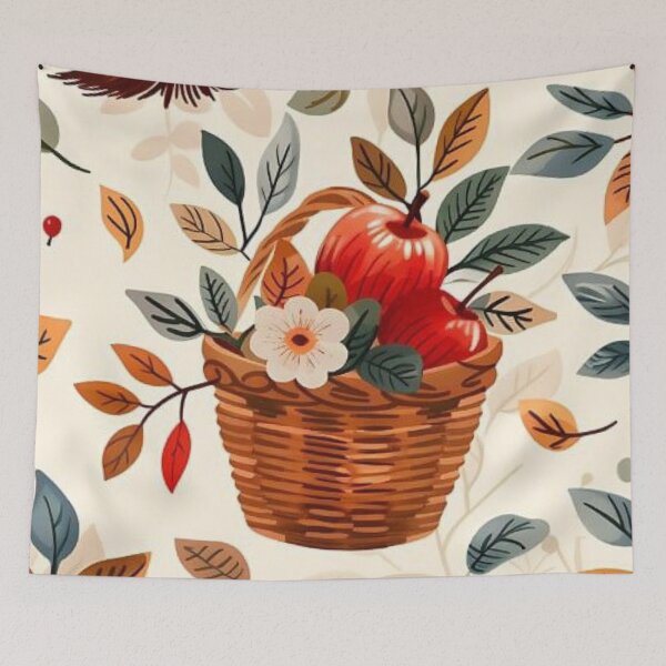 Item preview, Vintage Apple Harvest Wicker Basket Seamless Pattern designed and sold by LYAN-STORE.