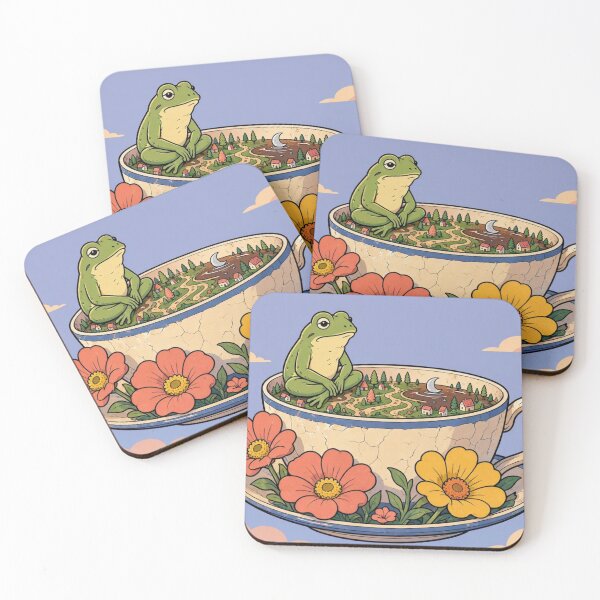 Item preview, Curious Frog in a Teacup – Whimsical Miniature World Illustration designed and sold by Dogandesighn.