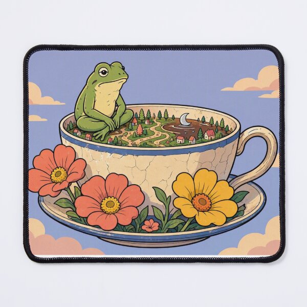 Item preview, Curious Frog in a Teacup – Whimsical Miniature World Illustration designed and sold by Dogandesighn.