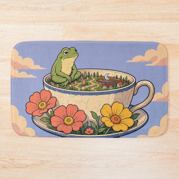Item preview, Curious Frog in a Teacup – Whimsical Miniature World Illustration designed and sold by Dogandesighn.