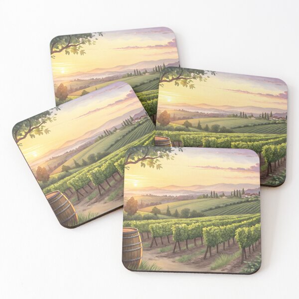 Item preview, Golden Hour Tuscan Vineyards Countryside Watercolor designed and sold by AlinaMel.