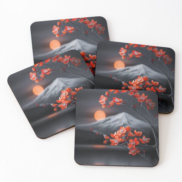 Item preview, Red Sakura Blossoms Mount Fuji Full Moon Night designed and sold by LYAN-STORE.