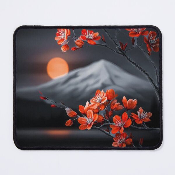 Item preview, Red Sakura Blossoms Mount Fuji Full Moon Night designed and sold by LYAN-STORE.