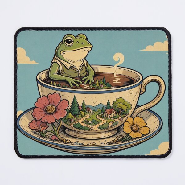 Item preview, Cozy Frog in a Teacup – Whimsical Cottagecore Fantasy Art designed and sold by Dogandesighn.