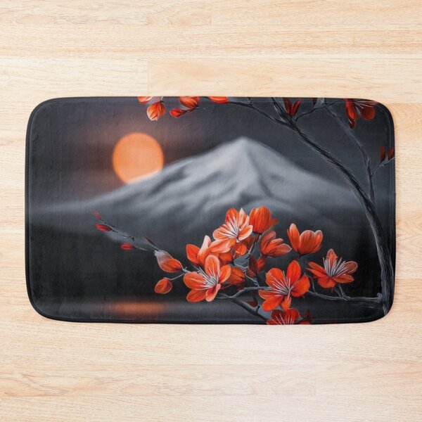 Item preview, Red Sakura Blossoms Mount Fuji Full Moon Night designed and sold by LYAN-STORE.