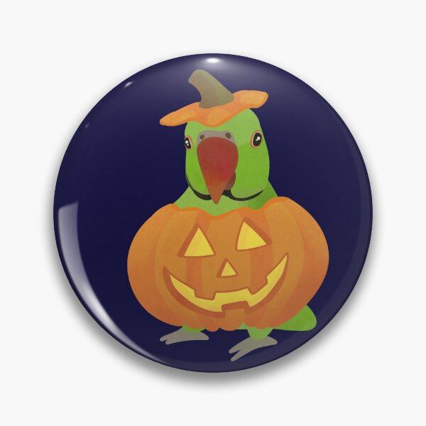 Item preview, Illustration of a Green Indian Ringneck dressed like a Halloween Pumpkin designed and sold by FandomizedRose.