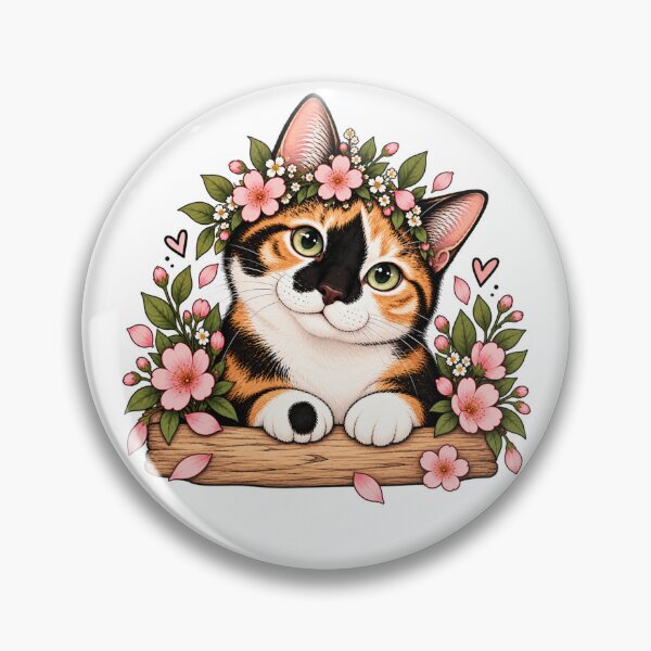 Artikelvorschau, House of Vardit – Cute Calico Cat with Pink Flowers entworfen und verkauft von House of Vardit.