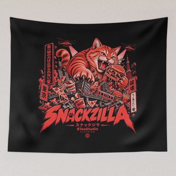 Item preview, Snackzilla Giant Cat Kaiju Japanese Retro Art designed and sold by ElizBurkes.