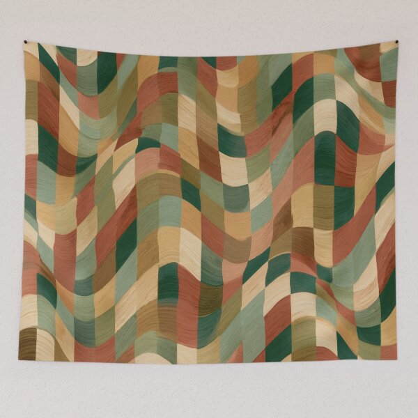 Item preview, Earthy Teal, Rust & Cream Wavy Checkerboard designed and sold by AlfiB.
