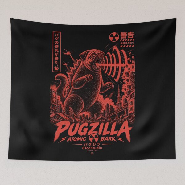 Item preview, Pugzilla Atomic Blast Japanese Kaiju Retro Art designed and sold by ElizBurkes.