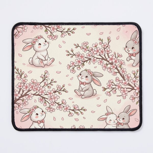 Item preview, Cute Bunny Cherry Blossom Seamless Pattern designed and sold by ShivCraftStudio.