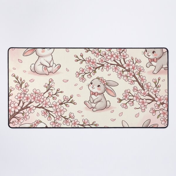 Item preview, Cute Bunny Cherry Blossom Seamless Pattern designed and sold by ShivCraftStudio.